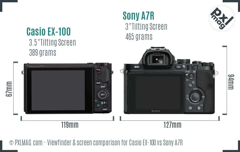 Casio EX-100 vs Sony A7R Screen and Viewfinder comparison
