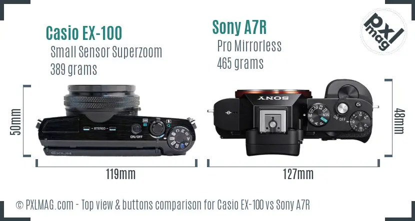 Casio EX-100 vs Sony A7R top view buttons comparison