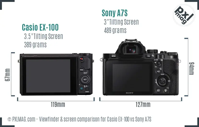 Casio EX-100 vs Sony A7S Screen and Viewfinder comparison