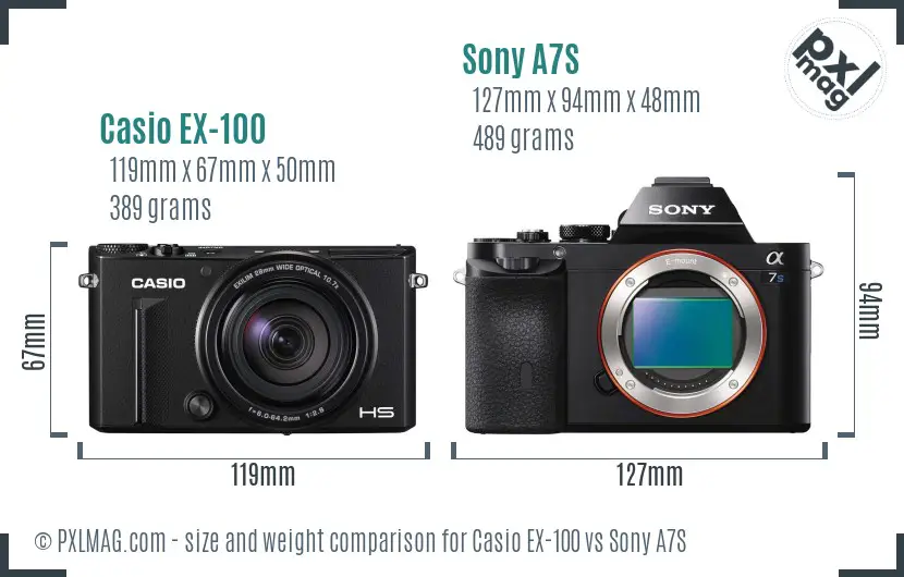 Casio EX-100 vs Sony A7S size comparison