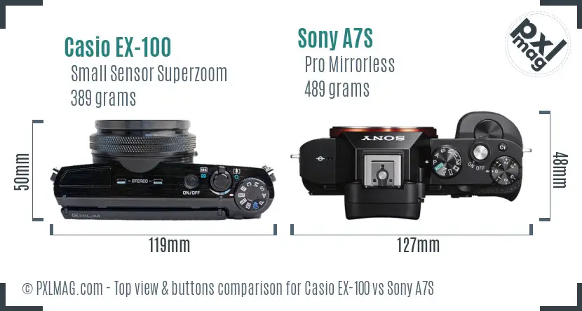 Casio EX-100 vs Sony A7S top view buttons comparison
