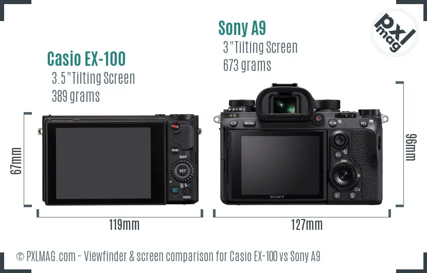 Casio EX-100 vs Sony A9 Screen and Viewfinder comparison Casio EX-100 vs Sony A9 Screen and Viewfinder comparison