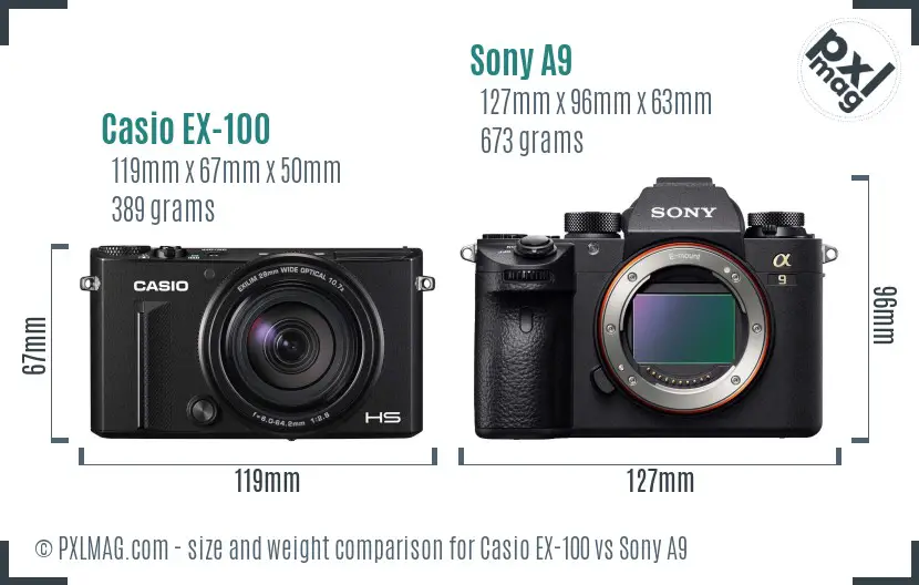 Casio EX-100 vs Sony A9 size comparison Casio EX-100 vs Sony A9 size comparison