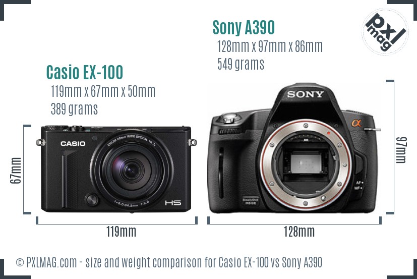 Casio EX-100 vs Sony A390 size comparison