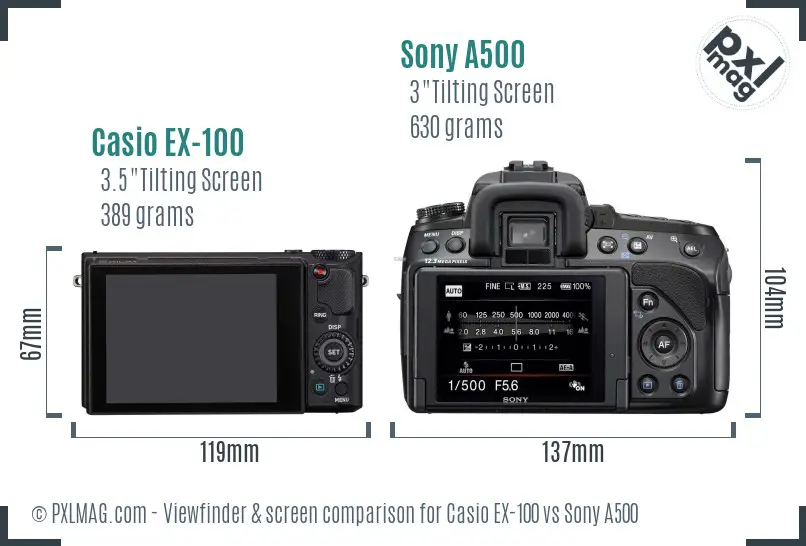 Casio EX-100 vs Sony A500 Screen and Viewfinder comparison Casio EX-100 vs Sony A500 Screen and Viewfinder comparison