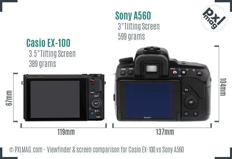 Casio EX-100 vs Sony A560 Screen and Viewfinder comparison