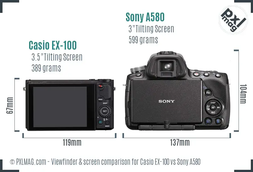 Casio EX-100 vs Sony A580 Screen and Viewfinder comparison