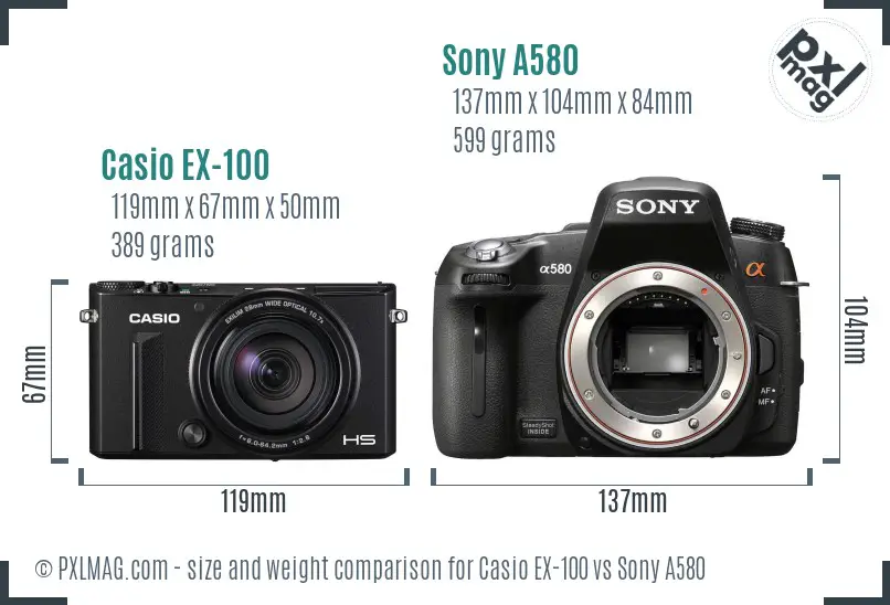 Casio EX-100 vs Sony A580 size comparison