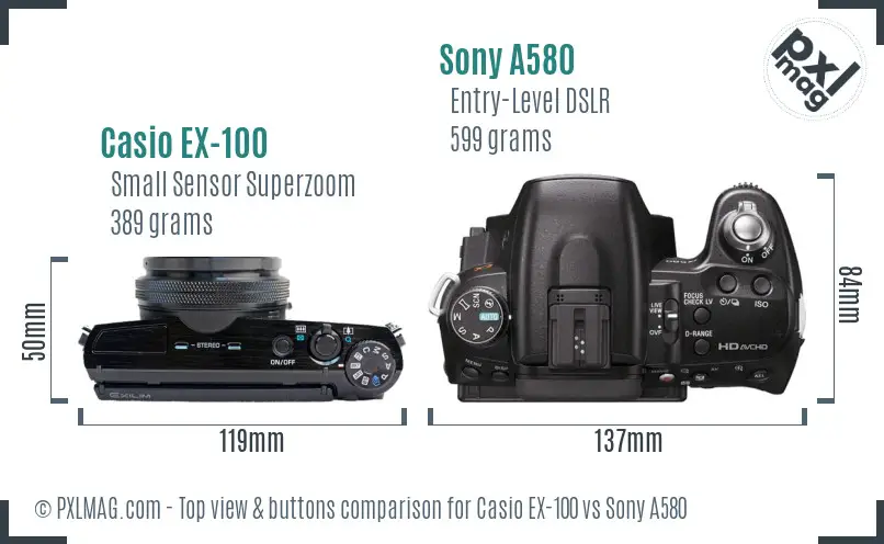 Casio EX-100 vs Sony A580 top view buttons comparison
