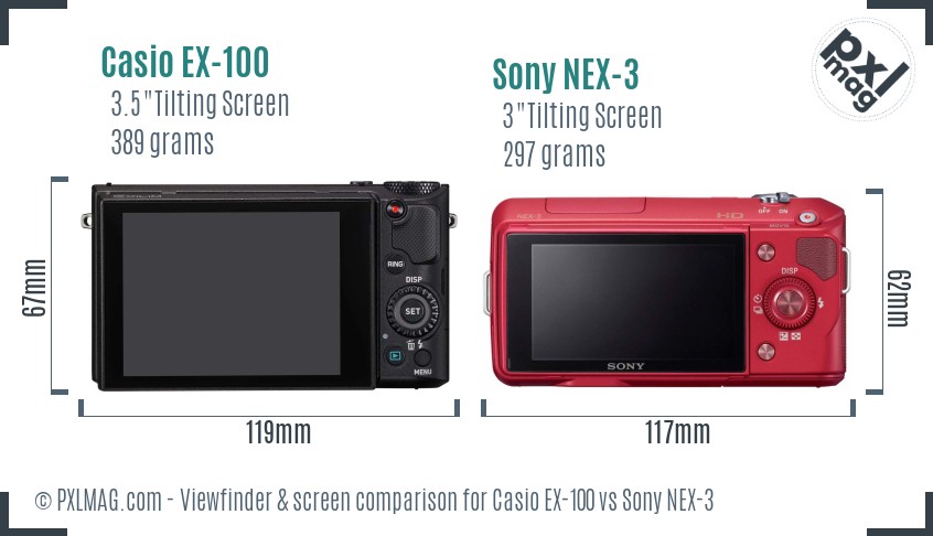 Casio EX-100 vs Sony NEX-3 Screen and Viewfinder comparison