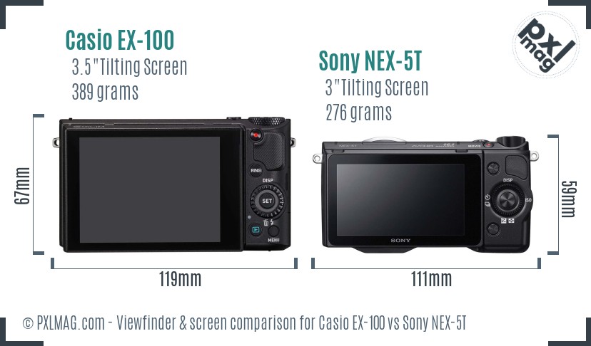 Casio EX-100 vs Sony NEX-5T Screen and Viewfinder comparison