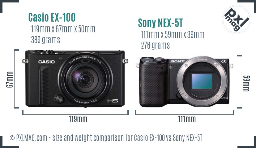 Casio EX-100 vs Sony NEX-5T size comparison