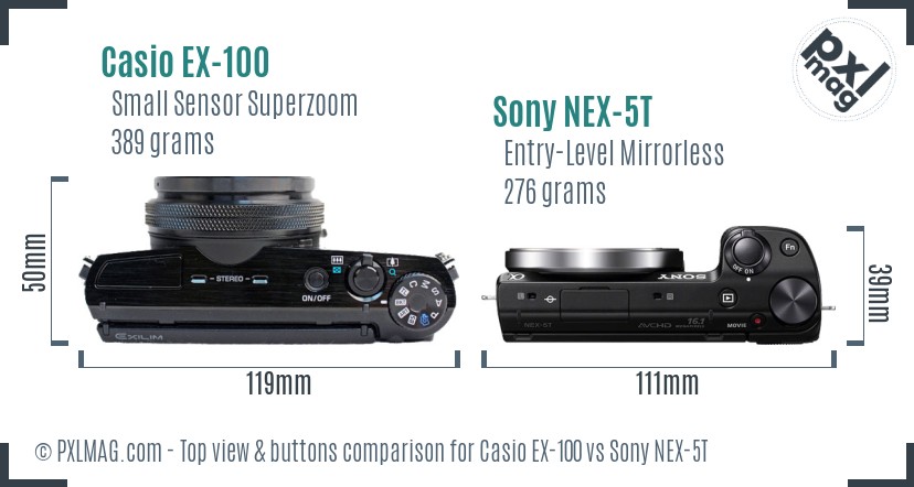 Casio EX-100 vs Sony NEX-5T top view buttons comparison