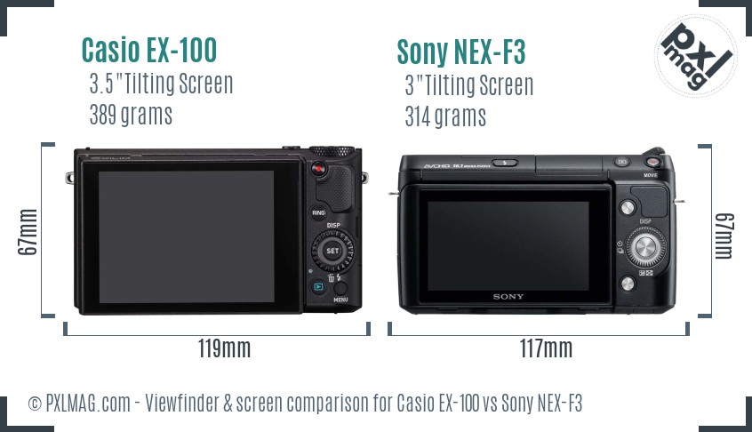 Casio EX-100 vs Sony NEX-F3 Screen and Viewfinder comparison