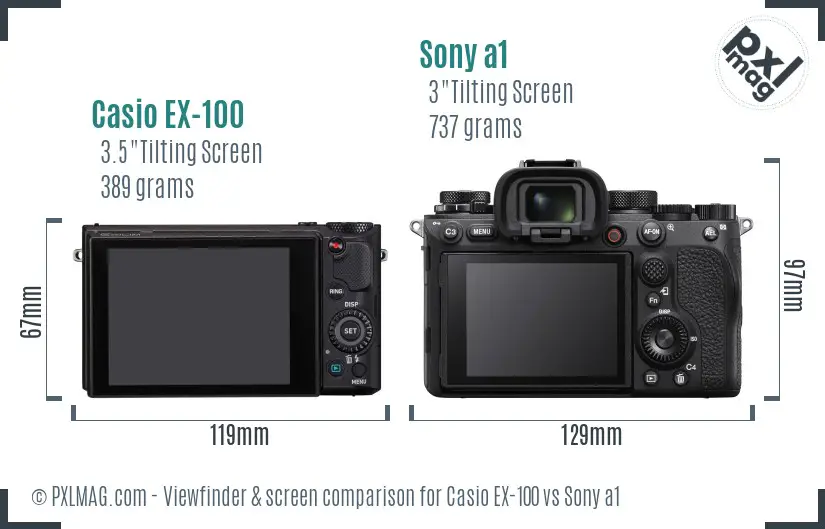 Casio EX-100 vs Sony a1 Screen and Viewfinder comparison