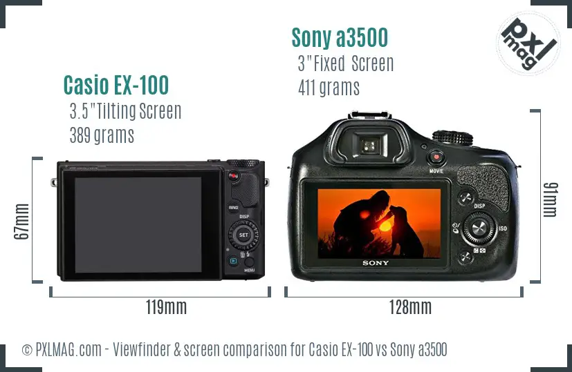 Casio EX-100 vs Sony a3500 Screen and Viewfinder comparison