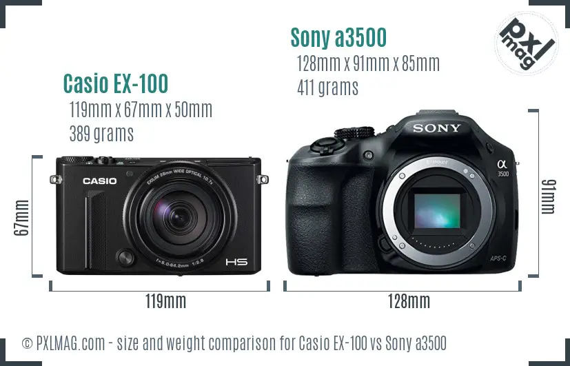 Casio EX-100 vs Sony a3500 size comparison