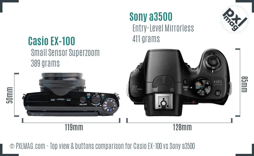 Casio EX-100 vs Sony a3500 top view buttons comparison