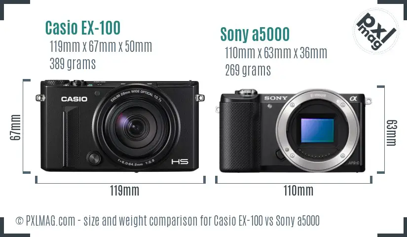 Casio EX-100 vs Sony a5000 size comparison