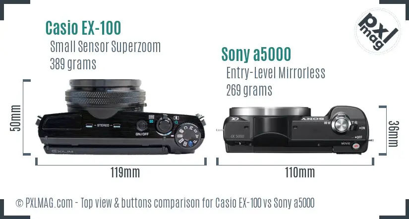 Casio EX-100 vs Sony a5000 top view buttons comparison