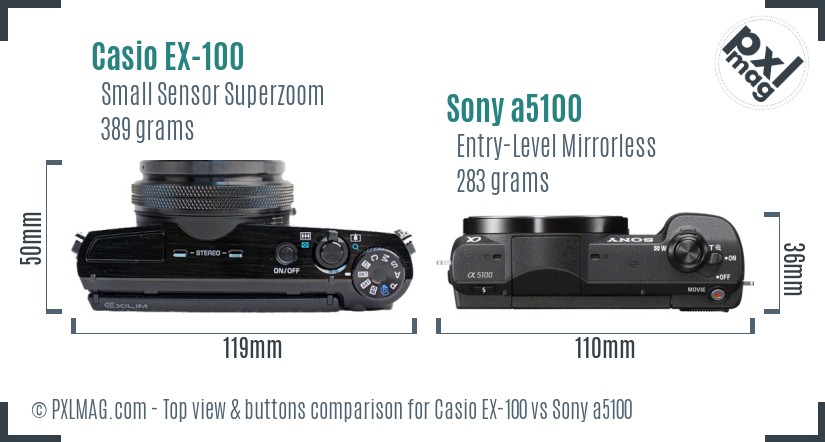 Casio EX-100 vs Sony a5100 top view buttons comparison