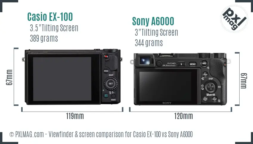 Casio EX-100 vs Sony A6000 Screen and Viewfinder comparison