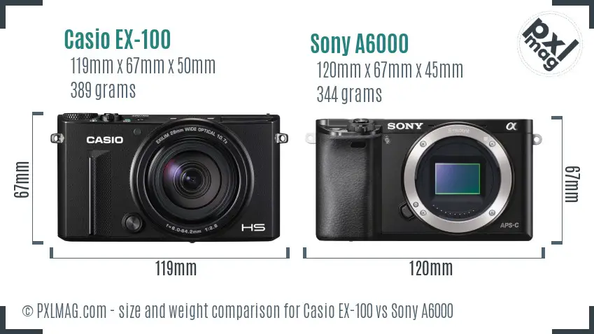 Casio EX-100 vs Sony A6000 size comparison