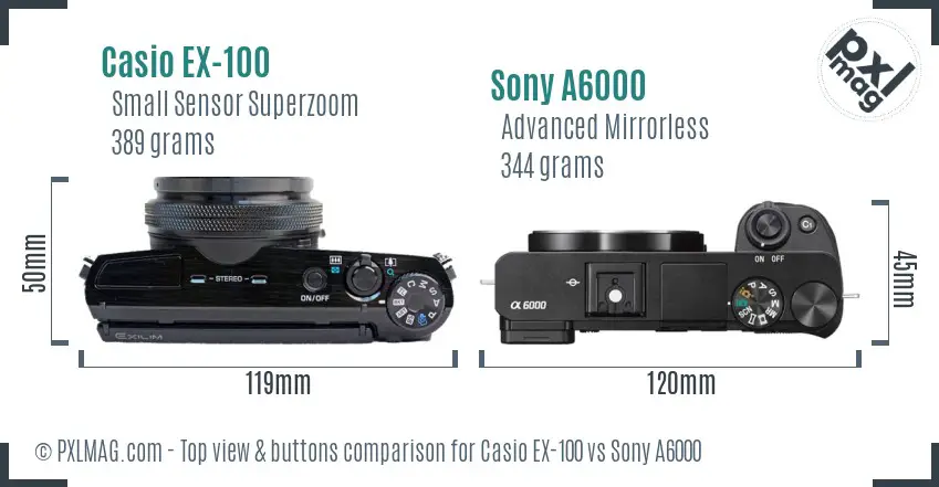 Casio EX-100 vs Sony A6000 top view buttons comparison