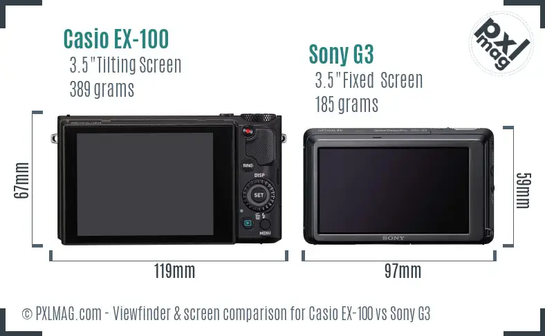 Casio EX-100 vs Sony G3 Screen and Viewfinder comparison