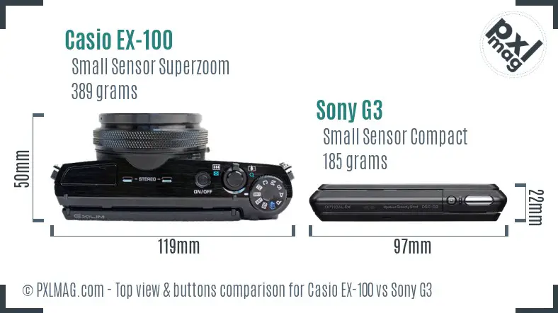 Casio EX-100 vs Sony G3 top view buttons comparison