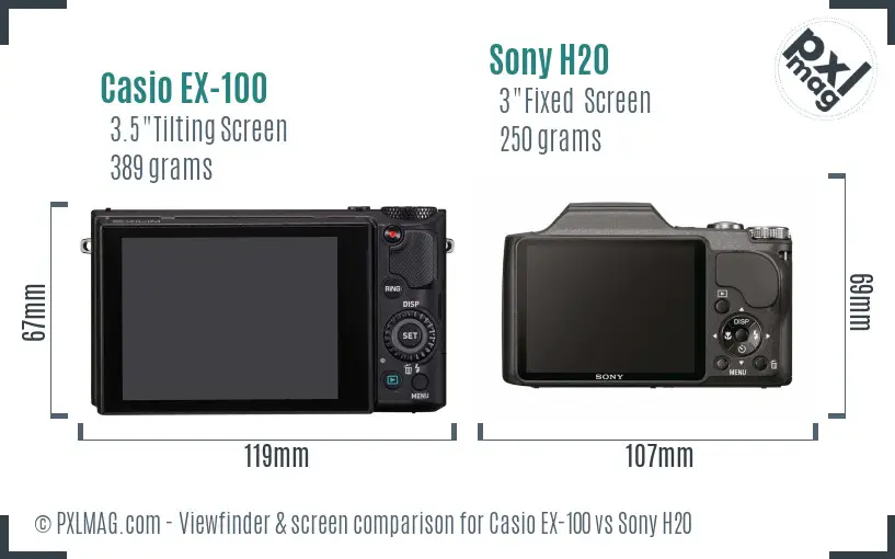 Casio EX-100 vs Sony H20 Screen and Viewfinder comparison