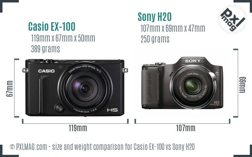 Casio EX-100 vs Sony H20 size comparison