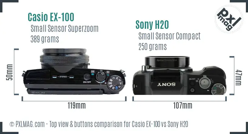 Casio EX-100 vs Sony H20 top view buttons comparison