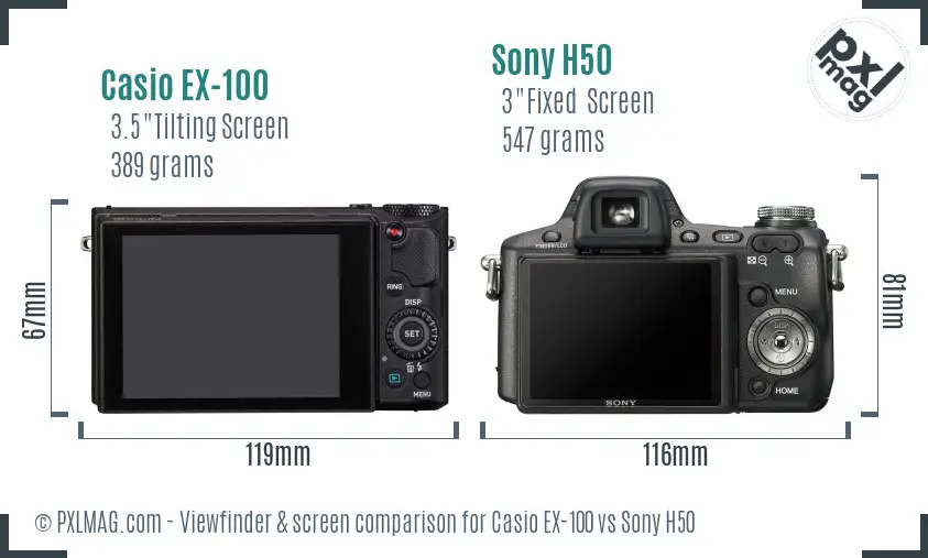 Casio EX-100 vs Sony H50 Screen and Viewfinder comparison Casio EX-100 vs Sony H50 Screen and Viewfinder comparison