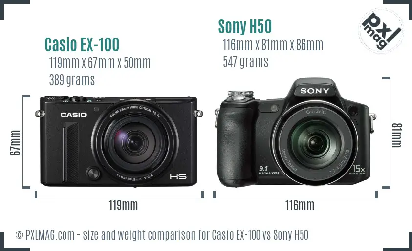 Casio EX-100 vs Sony H50 size comparison Casio EX-100 vs Sony H50 size comparison