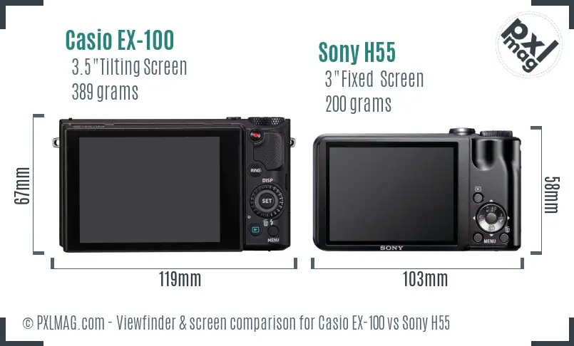 Casio EX-100 vs Sony H55 Screen and Viewfinder comparison