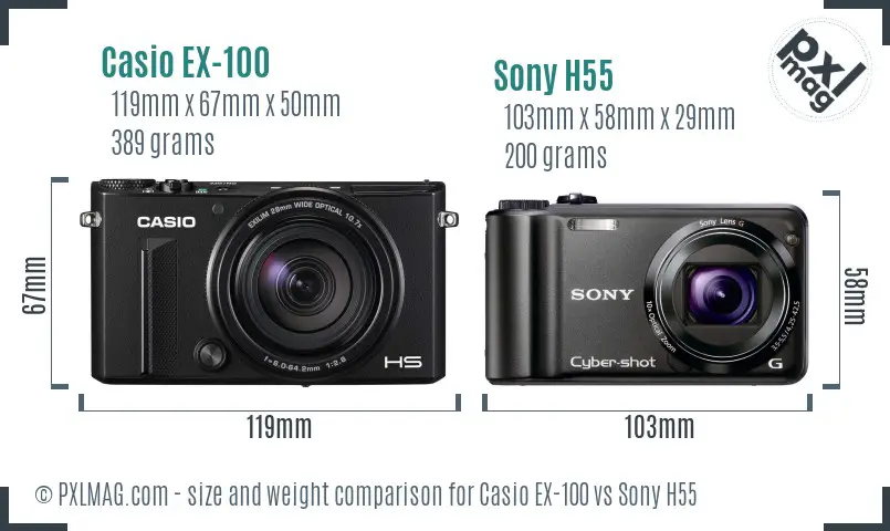 Casio EX-100 vs Sony H55 size comparison
