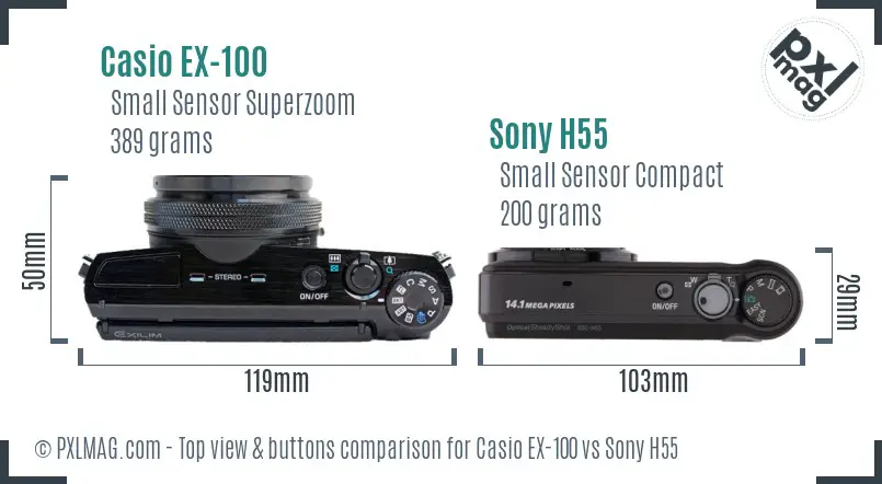 Casio EX-100 vs Sony H55 top view buttons comparison