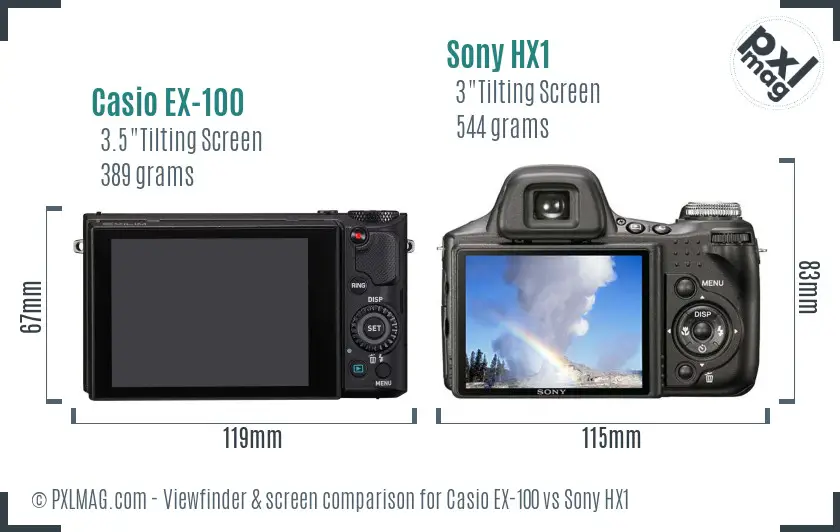 Casio EX-100 vs Sony HX1 Screen and Viewfinder comparison