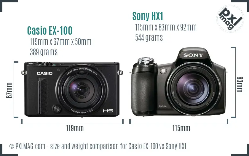 Casio EX-100 vs Sony HX1 size comparison