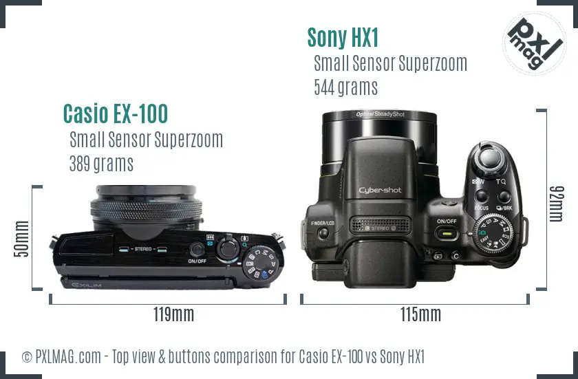 Casio EX-100 vs Sony HX1 top view buttons comparison