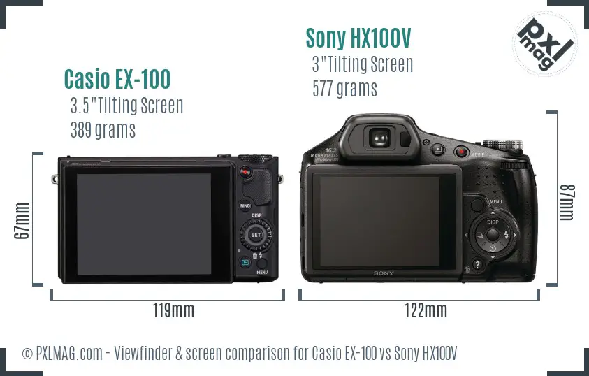 Casio EX-100 vs Sony HX100V Screen and Viewfinder comparison