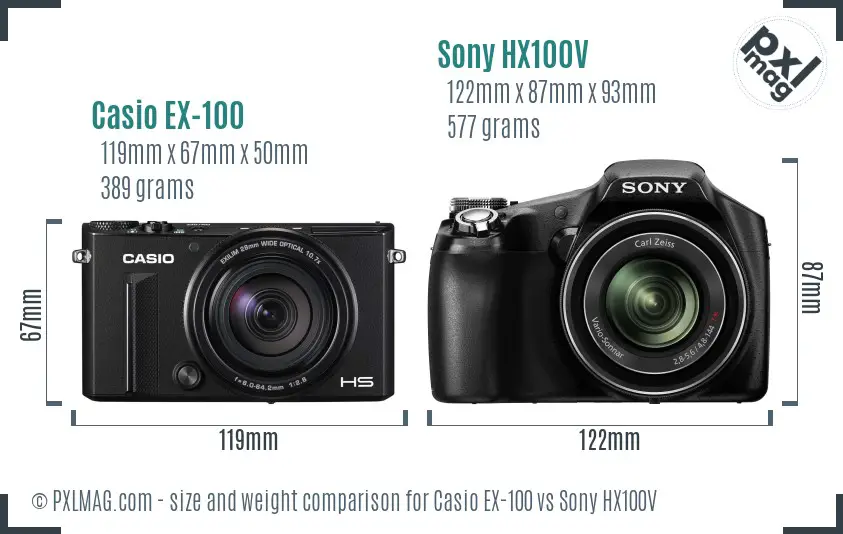 Casio EX-100 vs Sony HX100V size comparison Casio EX-100 vs Sony HX100V size comparison