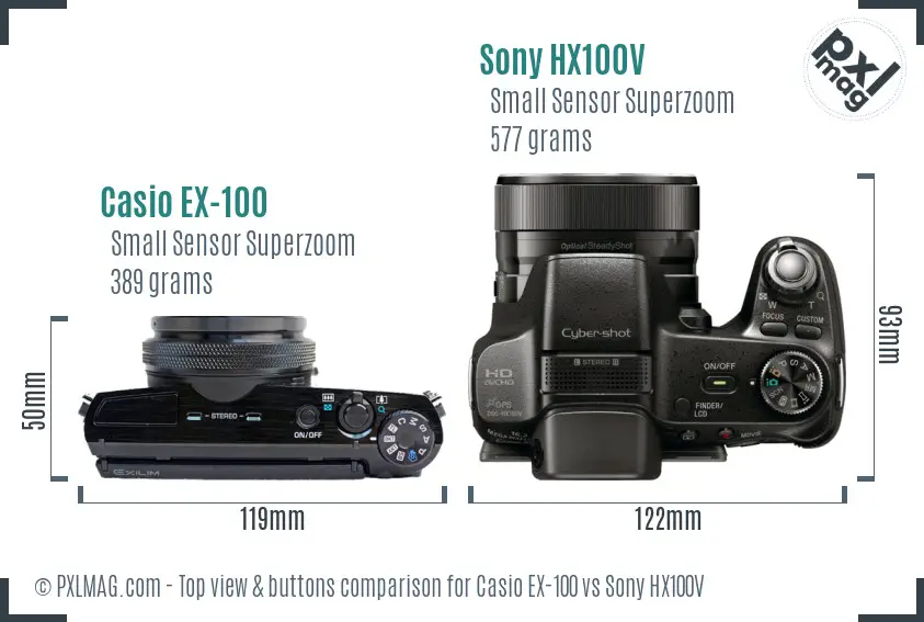 Casio EX-100 vs Sony HX100V top view buttons comparison
