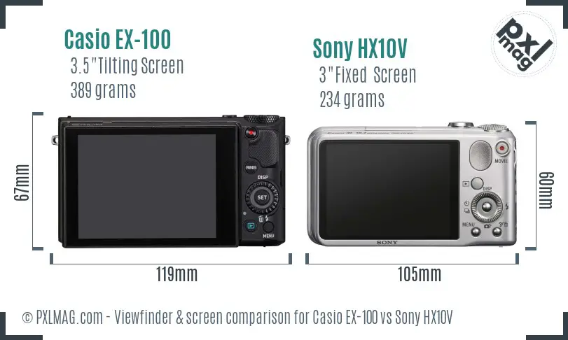 Casio EX-100 vs Sony HX10V Screen and Viewfinder comparison