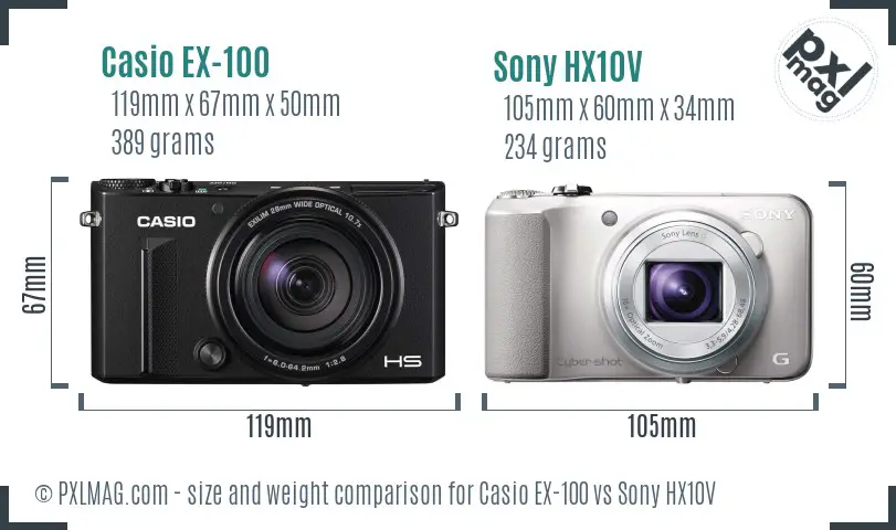 Casio EX-100 vs Sony HX10V size comparison