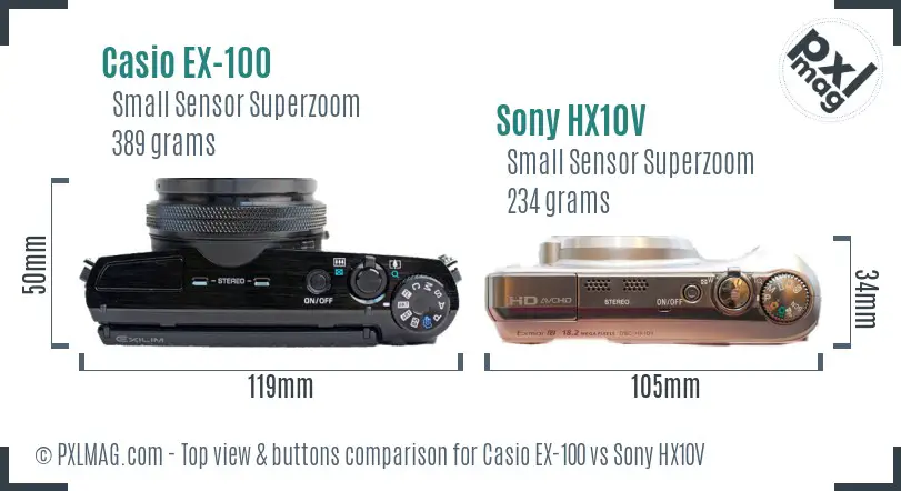 Casio EX-100 vs Sony HX10V top view buttons comparison