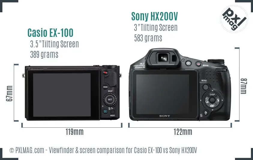 Casio EX-100 vs Sony HX200V Screen and Viewfinder comparison