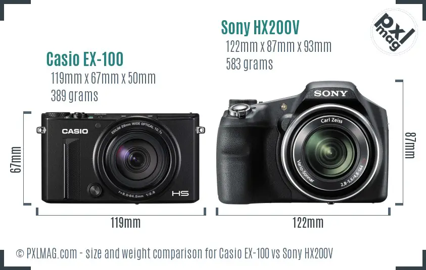 Casio EX-100 vs Sony HX200V size comparison