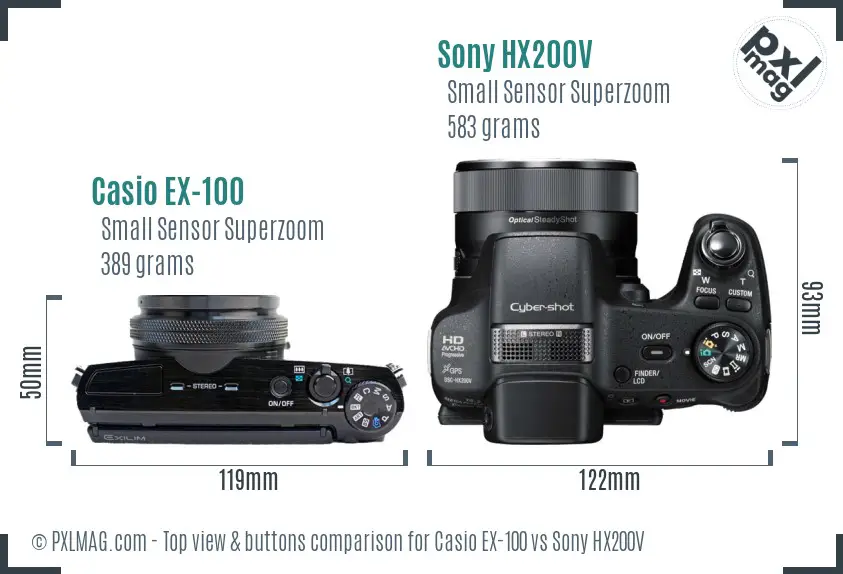 Casio EX-100 vs Sony HX200V top view buttons comparison